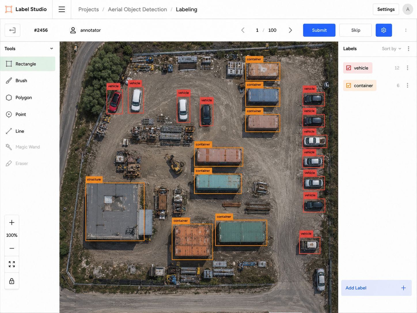 Bounding box annotation example - aerial view