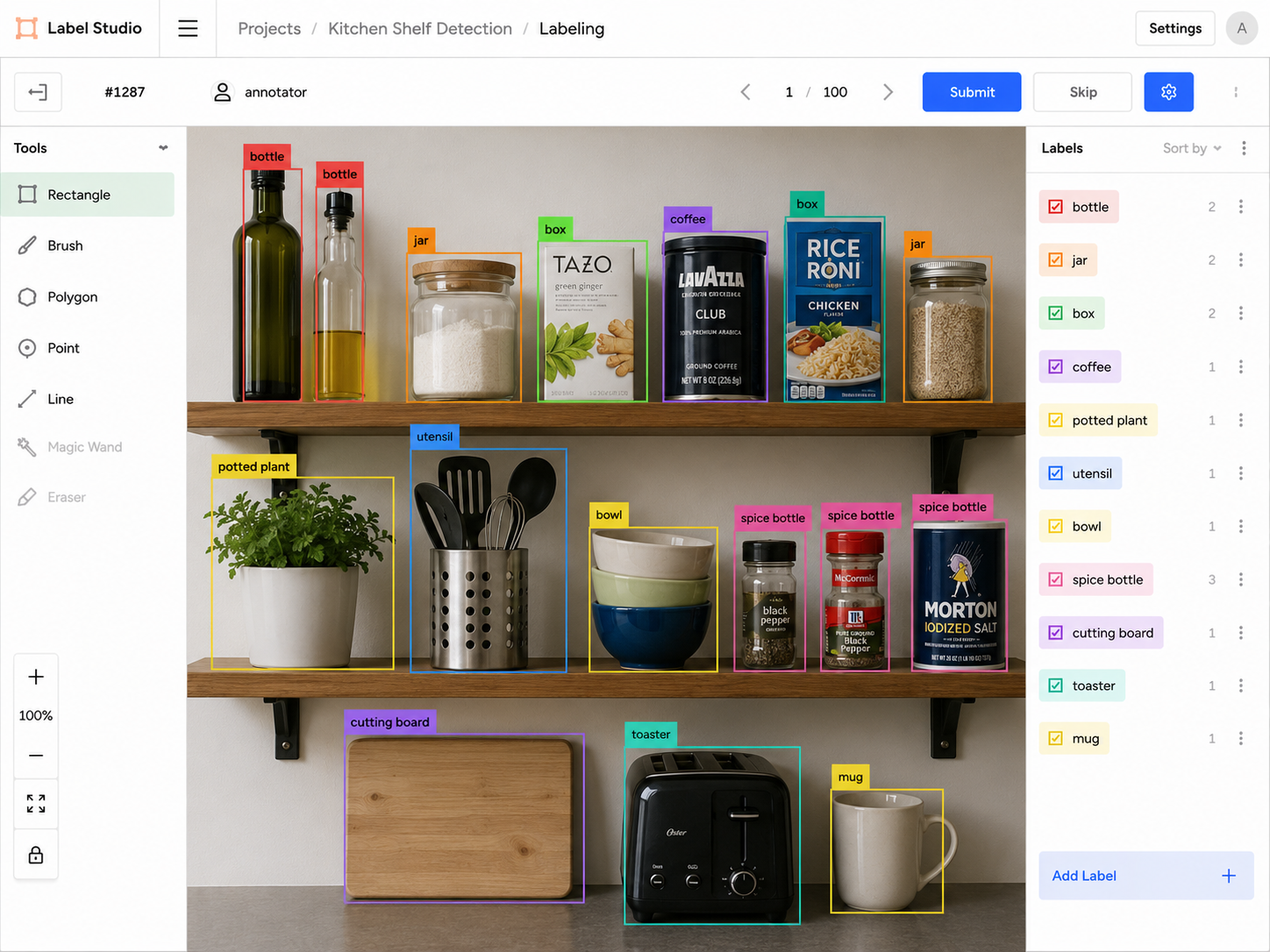 Bounding box annotation example - object detection