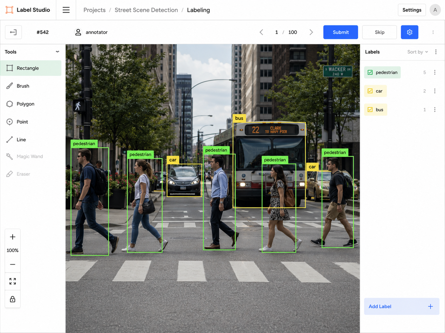 Bounding box annotation example - street scene